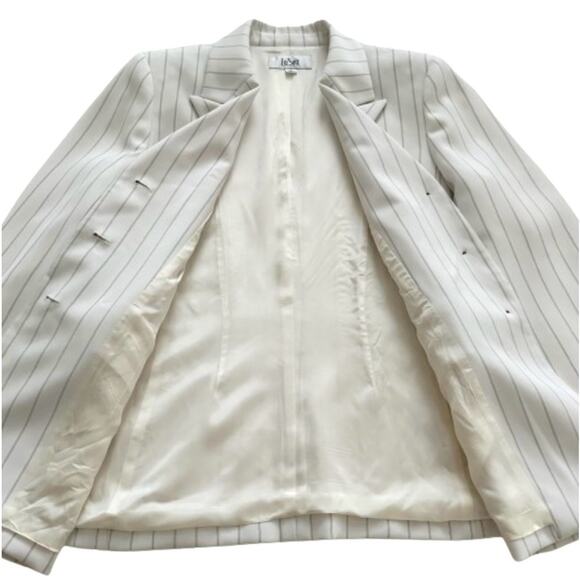 Le Suit Ivory Black Pinstriped Long Sleeve Flap Pockets Blazer Jacket Size 14 - Picture 10 of 12